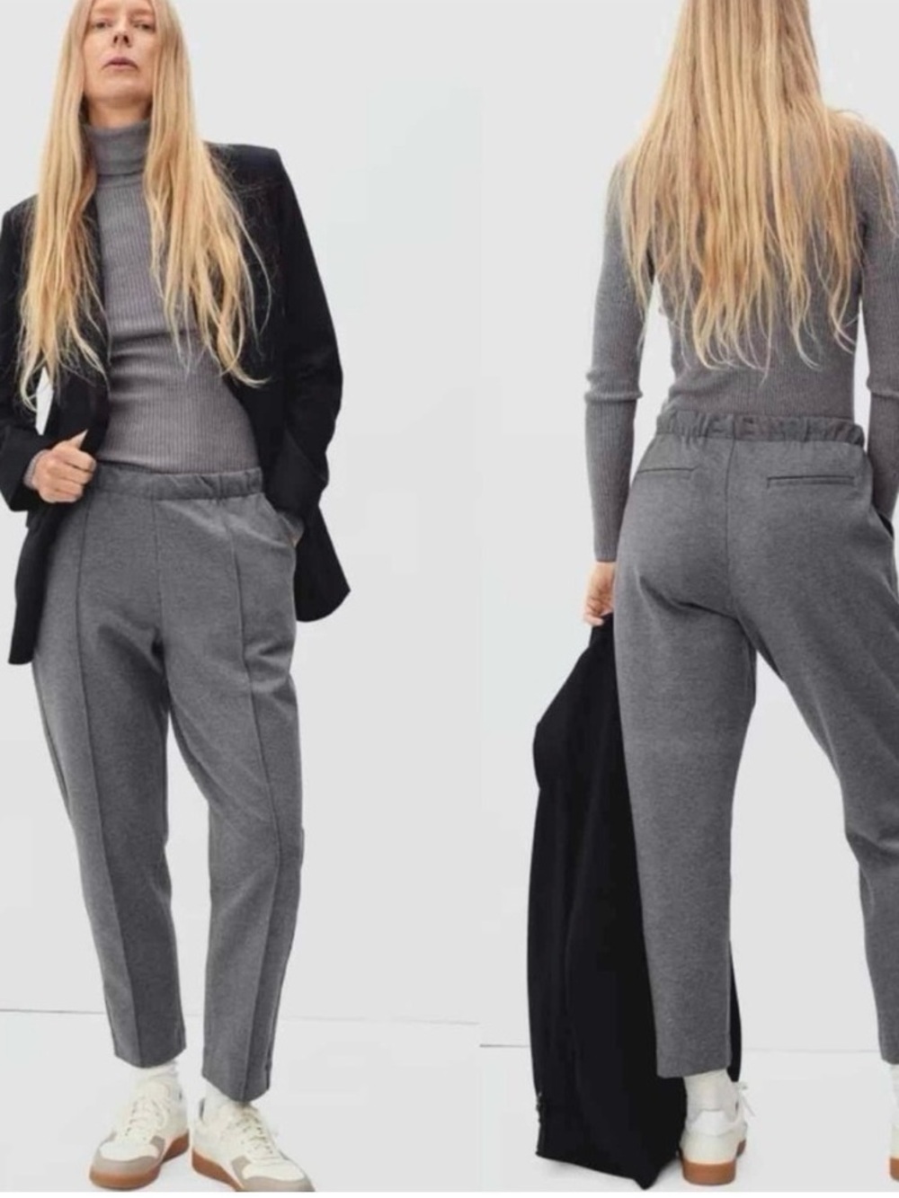 Everlane The Dream Pant Heathered Charcoal Pintuck Seam Elavated Career Pants
